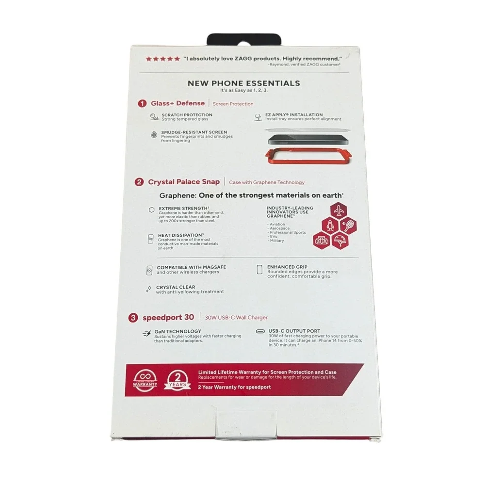 Cc7O Zagg Mophie‎ Essentials Kit Crystal Case, Glass + 30W Charger iPhone 15 Pro